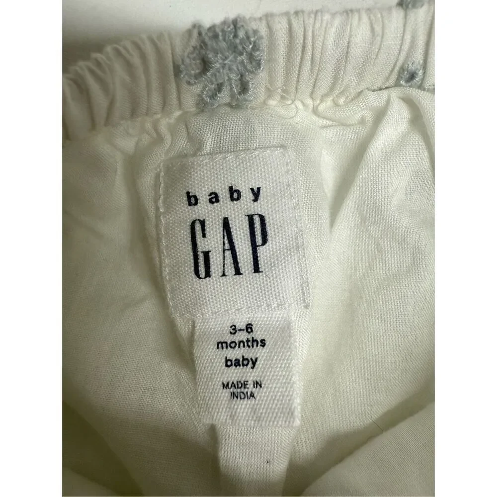 Gap Baby Cotton Embroidered Dress Lined Ruffled Size 3-6 months White Gray